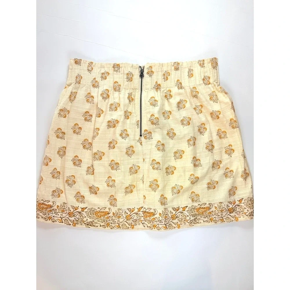 Club Monaco Mini Skirt Womens 8 Cream Floral‎ Cotton Metallic Zip Back